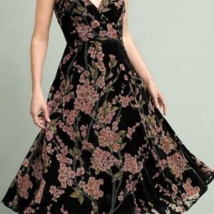 Anthropologie Velvet Floral Burnout Midi Dress Eri + Ali